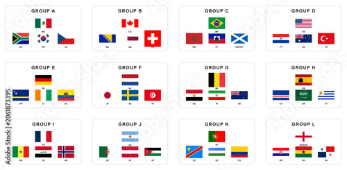 Canvastavla Vector set of 2026 World Cup participating team flags organized by groups A to L