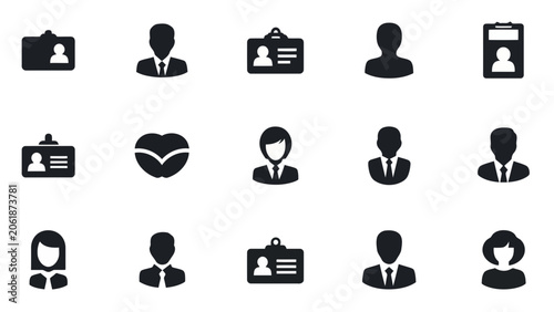 Set of business people and identification card icons, professional avatar collection for corporate profile, user interface elements