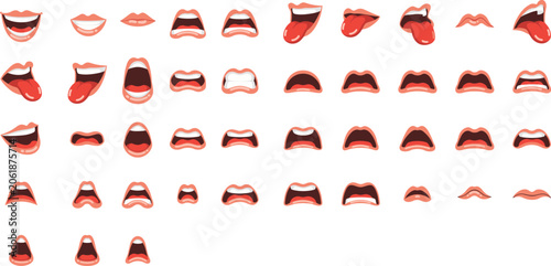 Bild auf Leinwand Mouth Expression Collection Featuring Talking Shouting Smiling and Tongue Out Ca