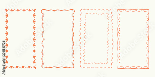 Decorative hand drawn frames orange line art on cream background