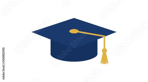 Billede på lærred Graduation Cap Illustration: A blue academic graduation cap with a golden tassel, symbolizing academic achievement and the culmination of studies