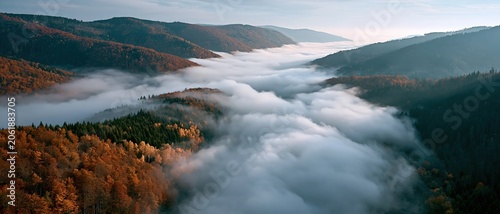 Autumn Fog Low Mountain Range Layers of Mist