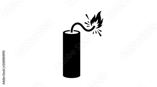 Tableau sur toile Dynamite stick with burning fuse black silhouette on white background