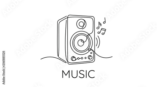 Foto Line art illustration of a vintage portable radio with musical notes