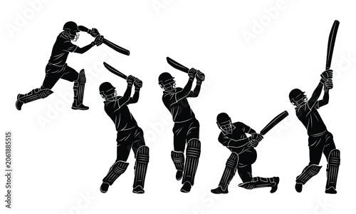 фотографія Cricket batsman hitting shot silhouette pack unique designs collection vector il