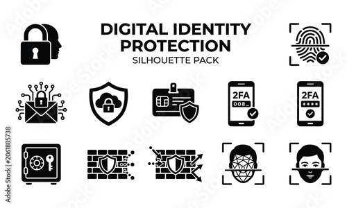 Digital identity protection silhouette pack vector illustration