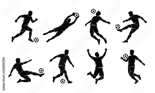 Football player dynamic action pose pack silhouette vector illustration