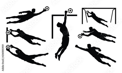 Football goalkeeper diving save silhouette vector illustration