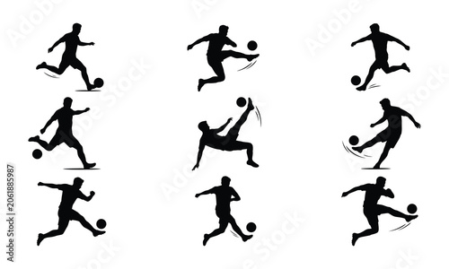 Football player kicking ball silhouette pack dynamic designs vector illustration