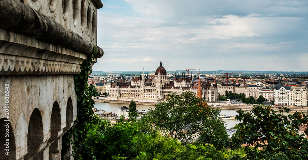 Fototapeta premium Amazing Views Of The Hungarian Parliament And From The Balcony Of Fisherman's Bastion In Budapest