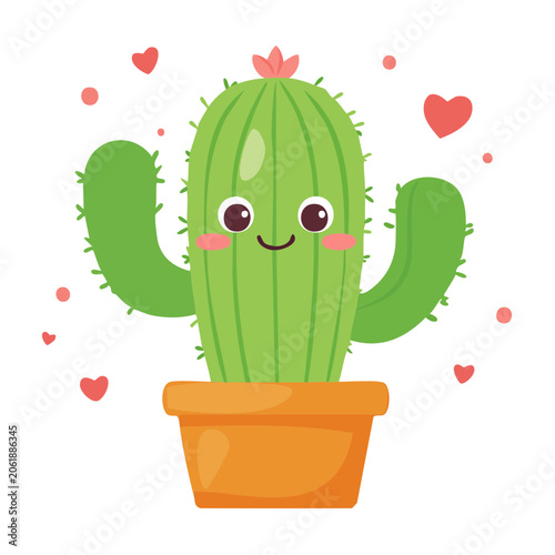 Flat design cactus in pot with hearts