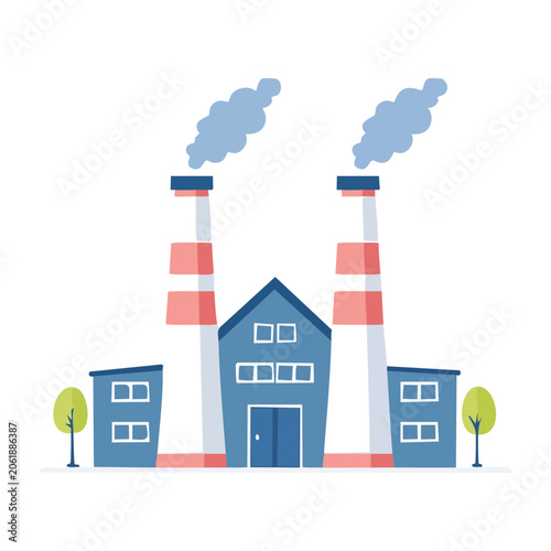 Flat design house with trees and chimney