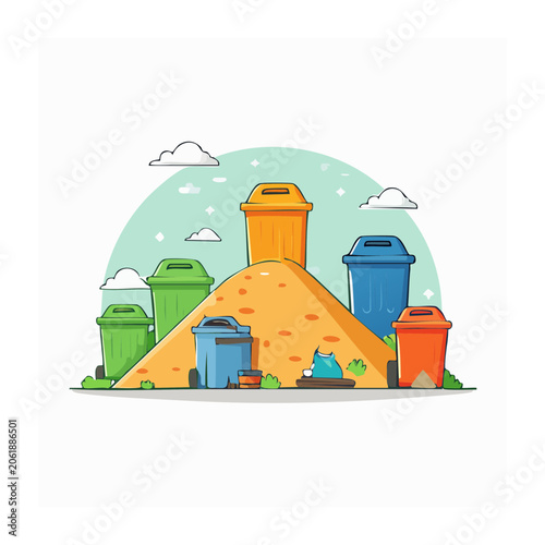 Recycling bins for waste separation illustration