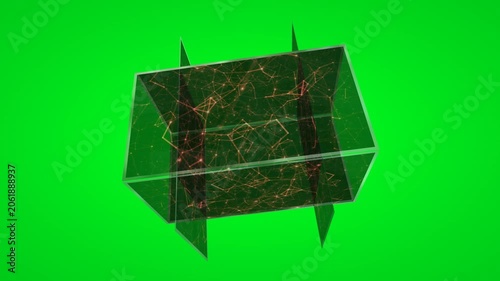 Abstract Futuristic Polygon with Neural Network Texture on Green Background