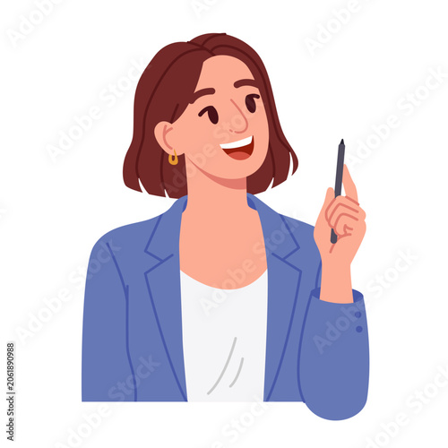 Business Woman with Bright Idea. Flat Vector Illustration.