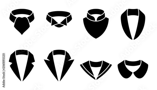 Canvastavla Fashion collar and tie icon set, outline and solid styles, white background
