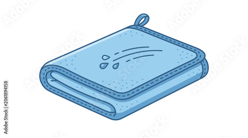 Tableau sur toile Illustration of a folded blue towel with water droplets on it against a white background