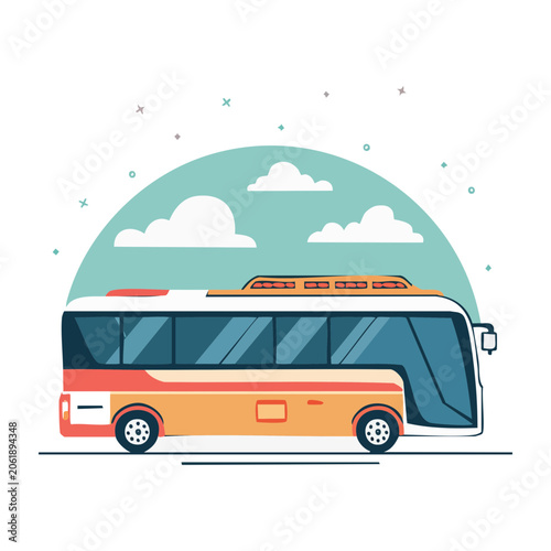Flat design car with cloudy sky
