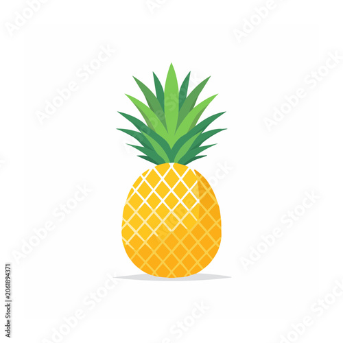 Flat design pineapple with green leaf isolated