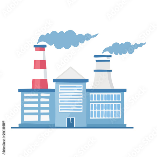 Flat design vector illustration of factory with smoke