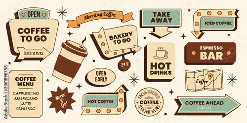 Foto Retro Coffee Shop Signage Collection Vintage-Inspired Signs for Cafes and Busine