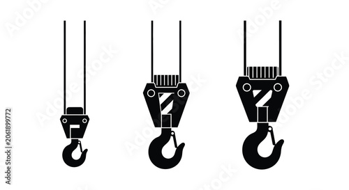 Принти на полотні Three Crane Hook Silhouettes In Varying Detail Black On White Background Silhoue