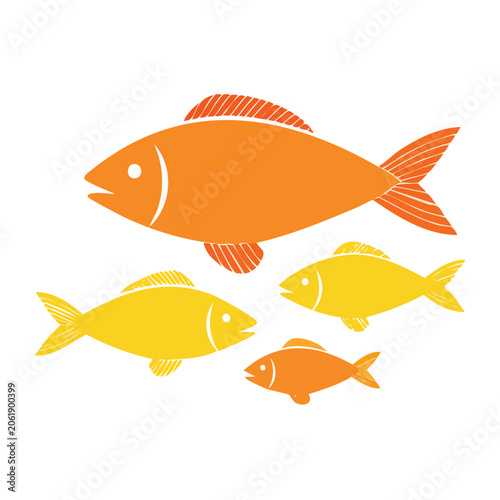 Flat design illustration of four colorful fish