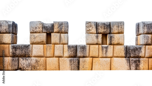 Bild auf Leinwand Ancient Inca stone wall with precisely cut blocks, isolated on transparent backg