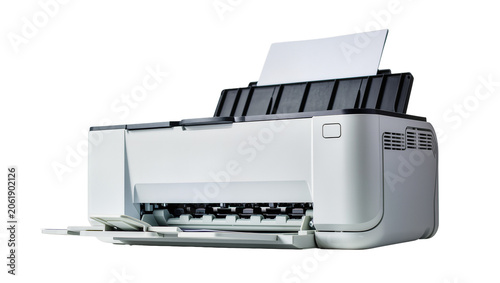 Obraz na płótnie White inkjet printer with paper in feeder, isolated on transparent background