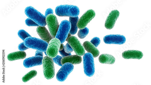 Blue and green rod-shaped bacteria cluster, isolated on transparent background