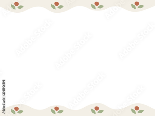 Minimalist Hand Drawn Berry and Leaf Border Frame for Greeting Card Template