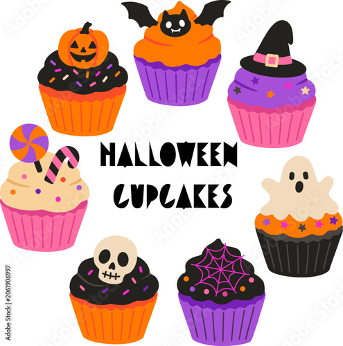 Minimalist flat Halloween holiday elements pack. Cute hand drawn doodles of traditional spooky attributes, witch broom, and graveyard attributes in a vibrant limited color palette.