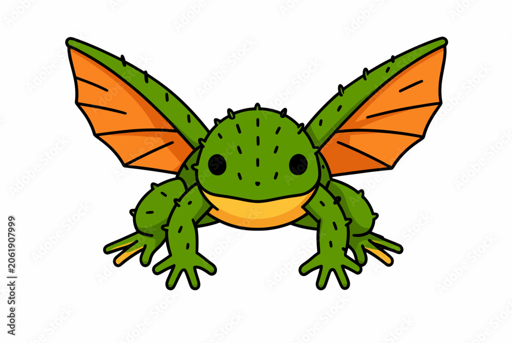 Fototapeta premium Cartoon winged frog with vibrant colors.