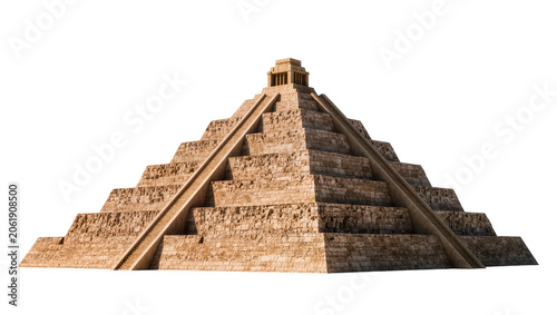 Tableau sur toile Ancient stone Mayan pyramid with steep stairs, isolated on transparent backgroun