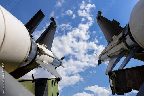 Canvas Print Military missiles pointing skyward representing defense technology
