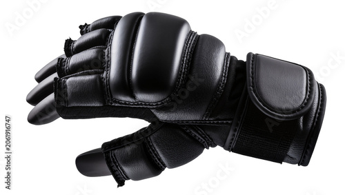 Photos Black padded MMA glove with velcro strap, isolated on transparent background