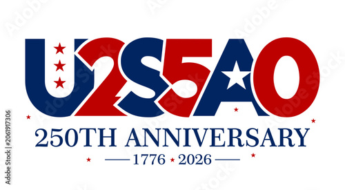 250 years anniversary USA. United States Independence day text design national holiday. Vector illustration.