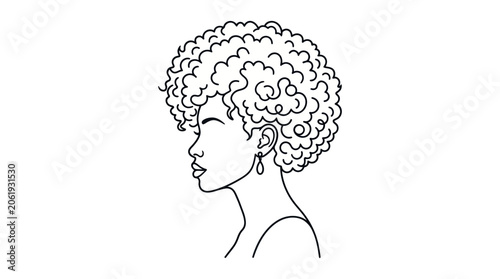Canvastavla Profile of a beautiful woman with curly hair in minimalist line art