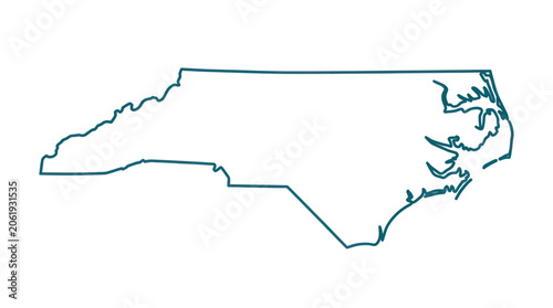 Schilderij op canvas Minimalist hand drawn teal outline map of north carolina