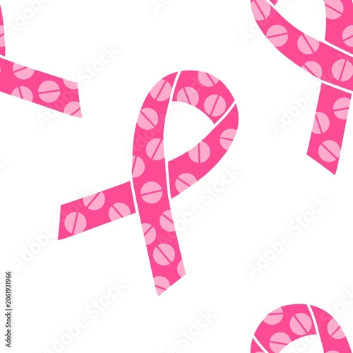 Breast cancer month seamless pink ribbon day mammogram pattern for medical accessories and medicine textiles