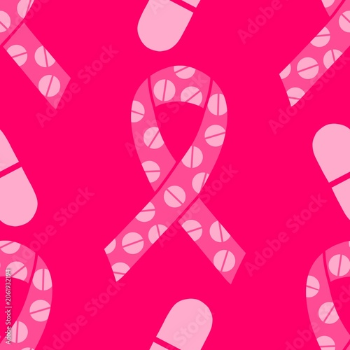 Breast cancer month seamless pink ribbon day mammogram pattern for medical accessories and medicine textiles