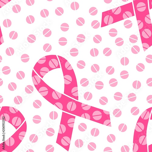 Breast cancer month seamless pink ribbon day mammogram pattern for medical accessories and medicine textiles