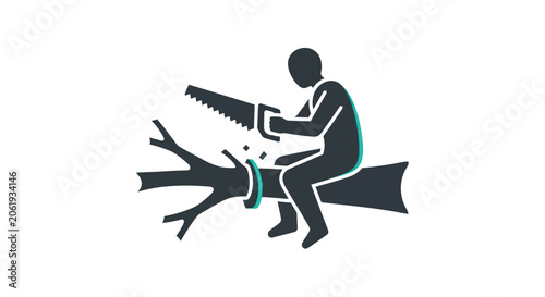 Принти на полотні Cutting Off the Branch Idiom Vector Illustration