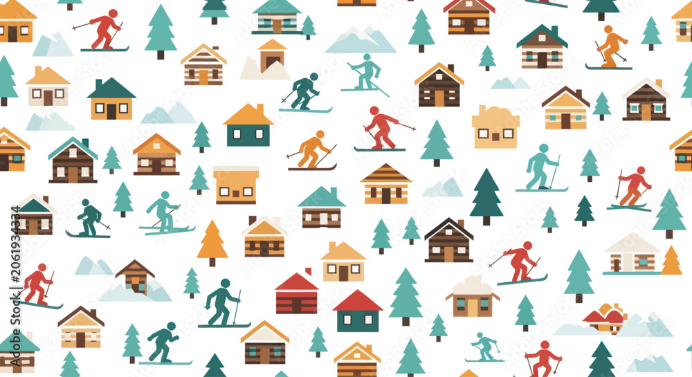 Fototapeta premium Winter Village Skiing Pattern Design