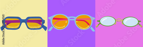 Canvas Print hand-drawn trendy retro sunglasses vector set: funky 80s and 90s vintage eyewear banners for summer vacation design, pop art graphics, and trendy web headers