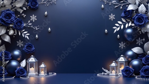 Deep Navy Satin Texture Luxury Backdrop with Silver Accents and Refined Minimal Composition