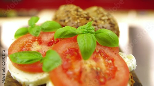 bruschetta with tomato and mozzarella and basil