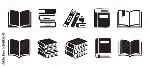 Foto Collection of vector book icons for reading and education, symbol set, graphic design