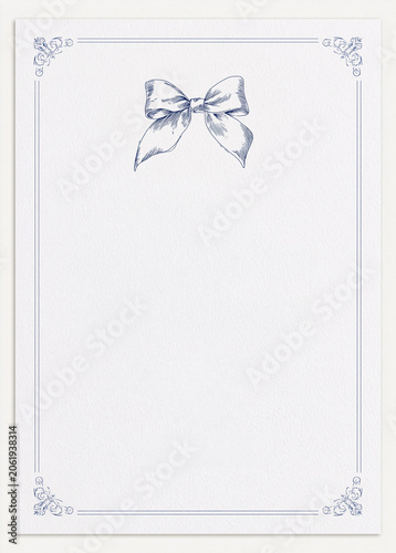 Elegant bow and decorative border on blank vintage paper, creating formal invitation or certificate template