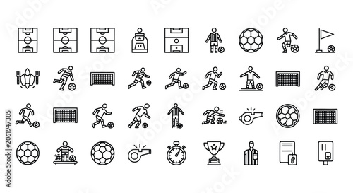 Canvastavla Soccer Icons Set Line Style On White Background